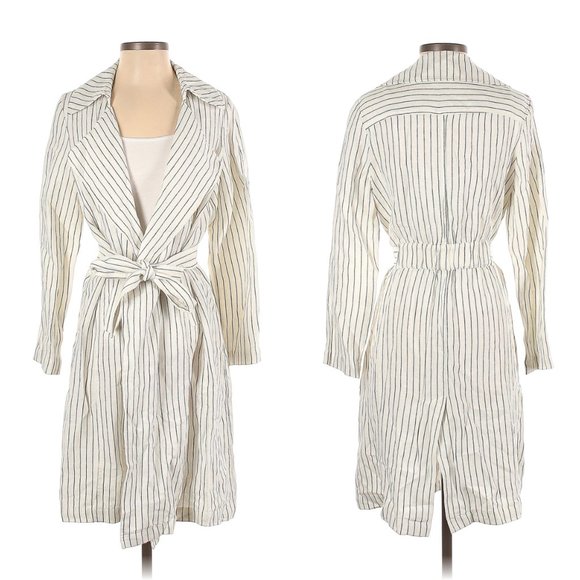 LAST CHANCE Rachel Zoe Yarn Dyed Striped Linen Jacket Trench - Picture 2 of 5